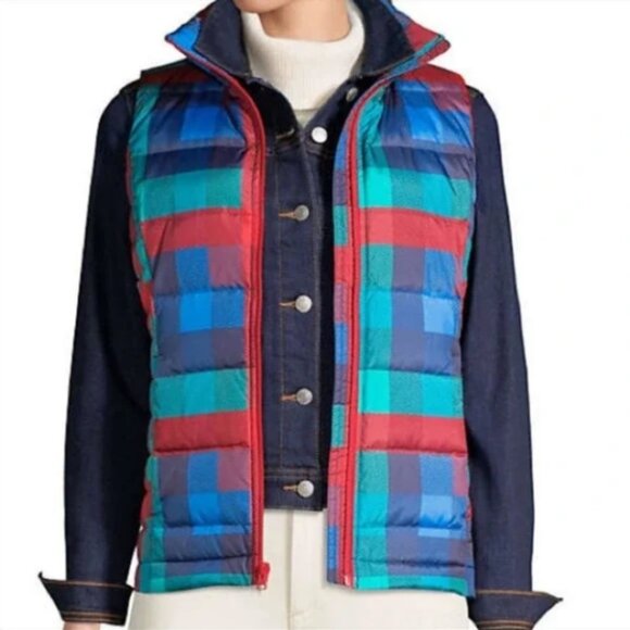 Lands End 600 Down Plaid Puffer Vest - Picture 1 of 11